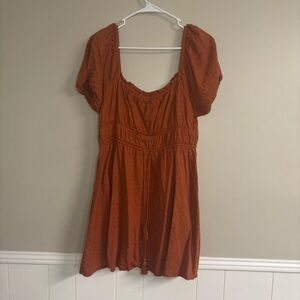 Lulu's Rust Terracotta Square Neck Mini Dress Puff Sleeve Cottagecore Summer XL